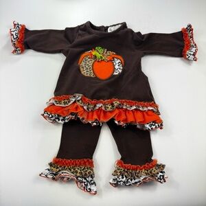 Rare Editions Baby Girl's Pumpkin Animal Print Ruffled Holiday Outfit Brown 9M